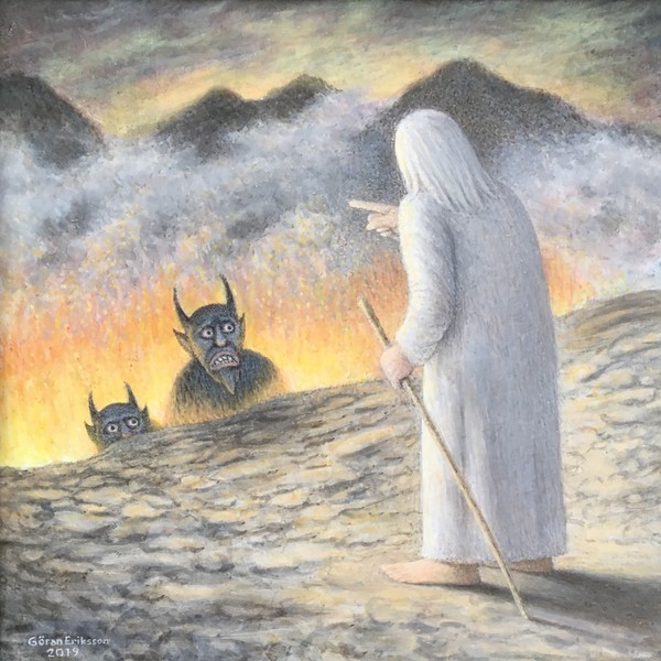 Arbetat i akvarell, akryl, ggtempera, olja, och kinesiskt tusch.